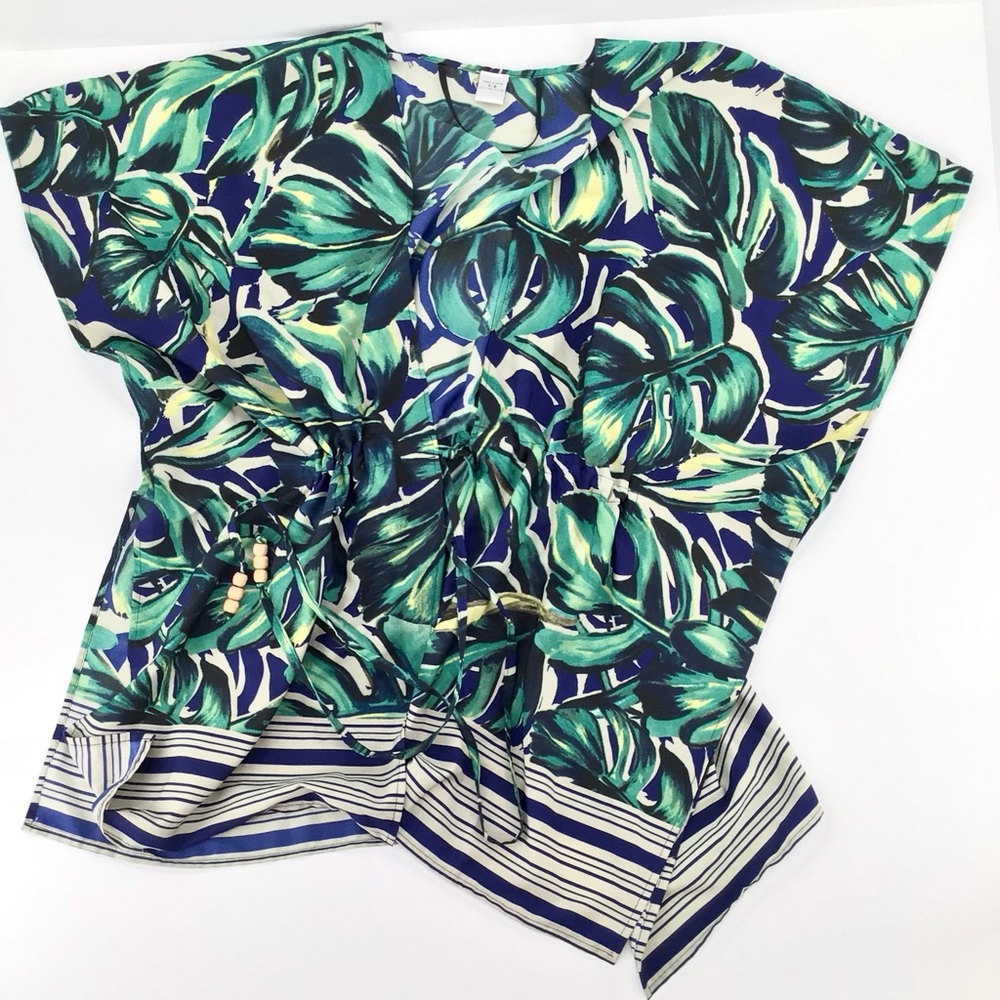 Tropical Monstera Leaf Print Boxy Swim Travel Cover Up One Size
